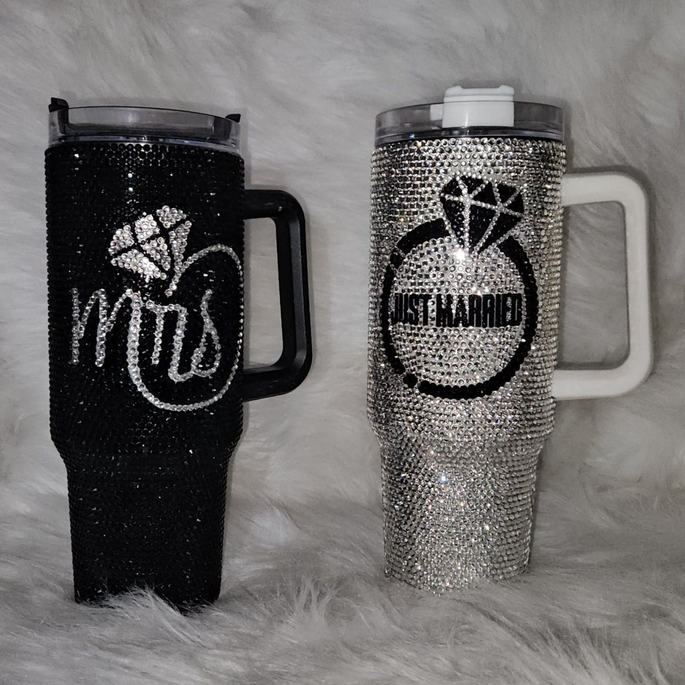 40oz Just Married with Ring Bling Tumbler with Handle (In Stock)