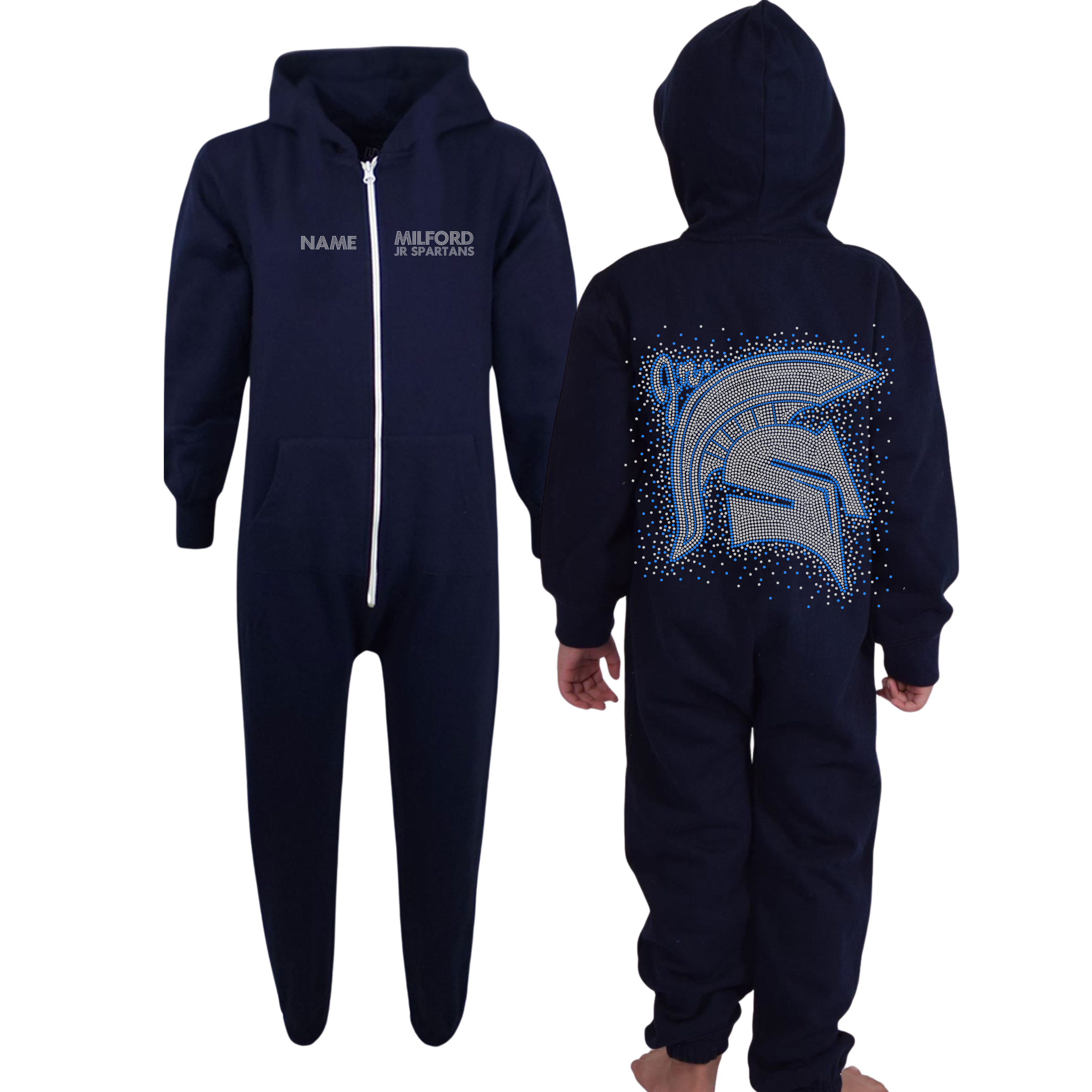 Jr Spartans Navy Full Length Hooded Onesie