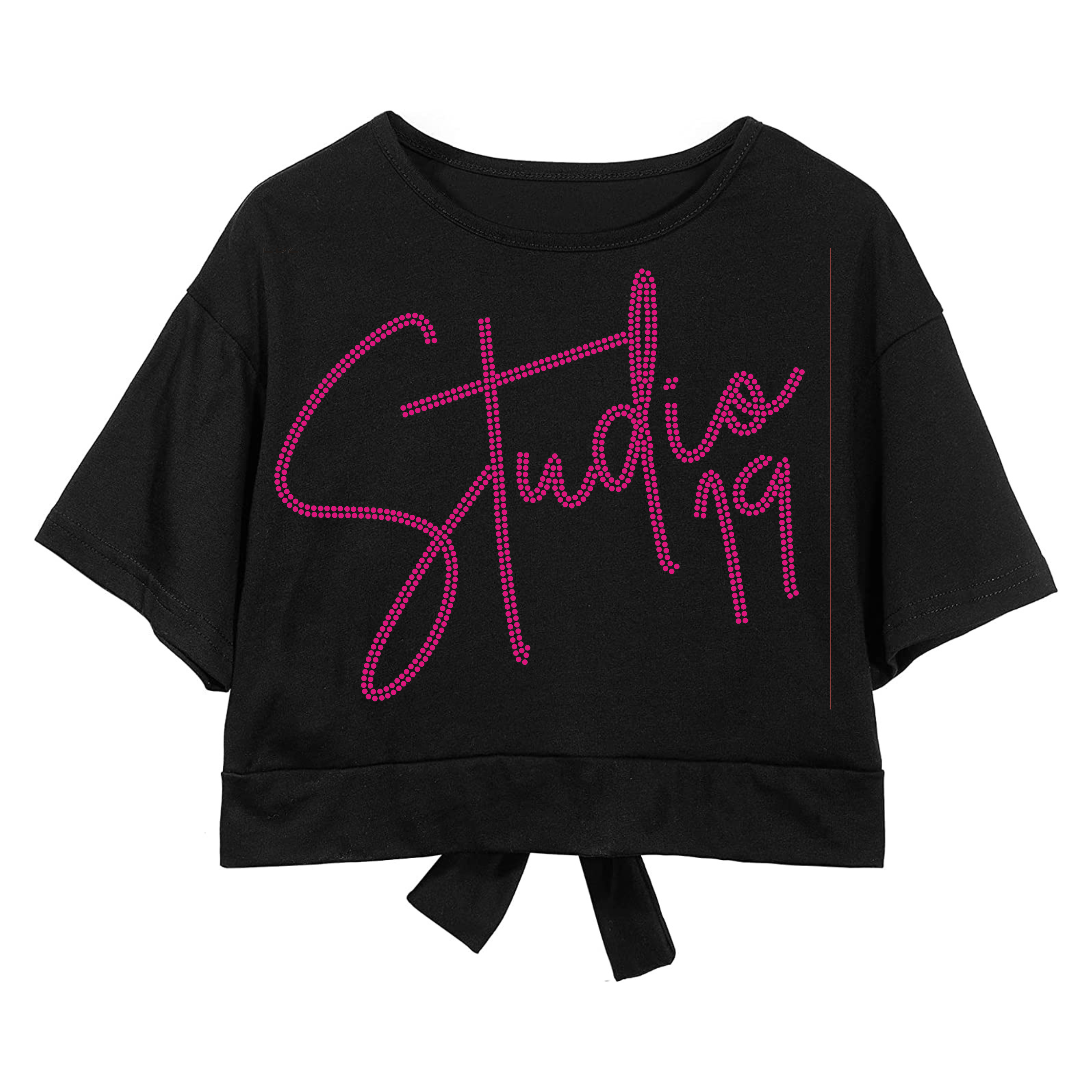 Youth Studio 19 Bling Girls Short Sleeve Bowknot Cropped Top with Tie Hem