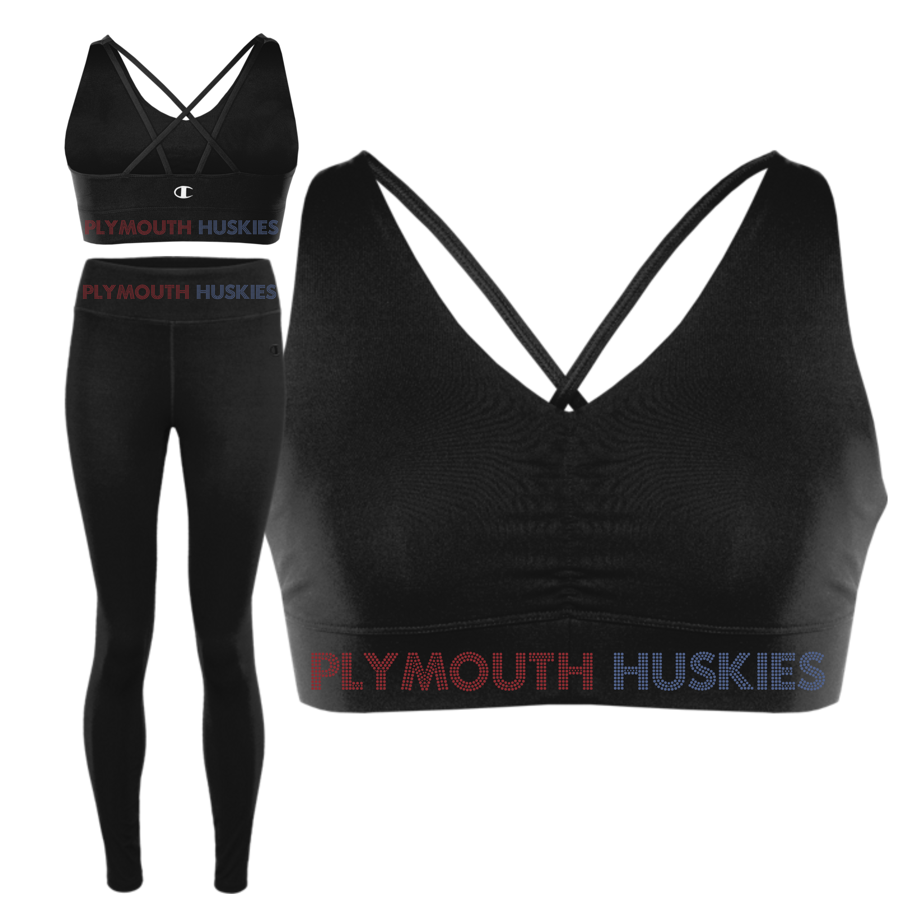 Huskies Black Champion Contour V-Neck Bra Top & Legging Set