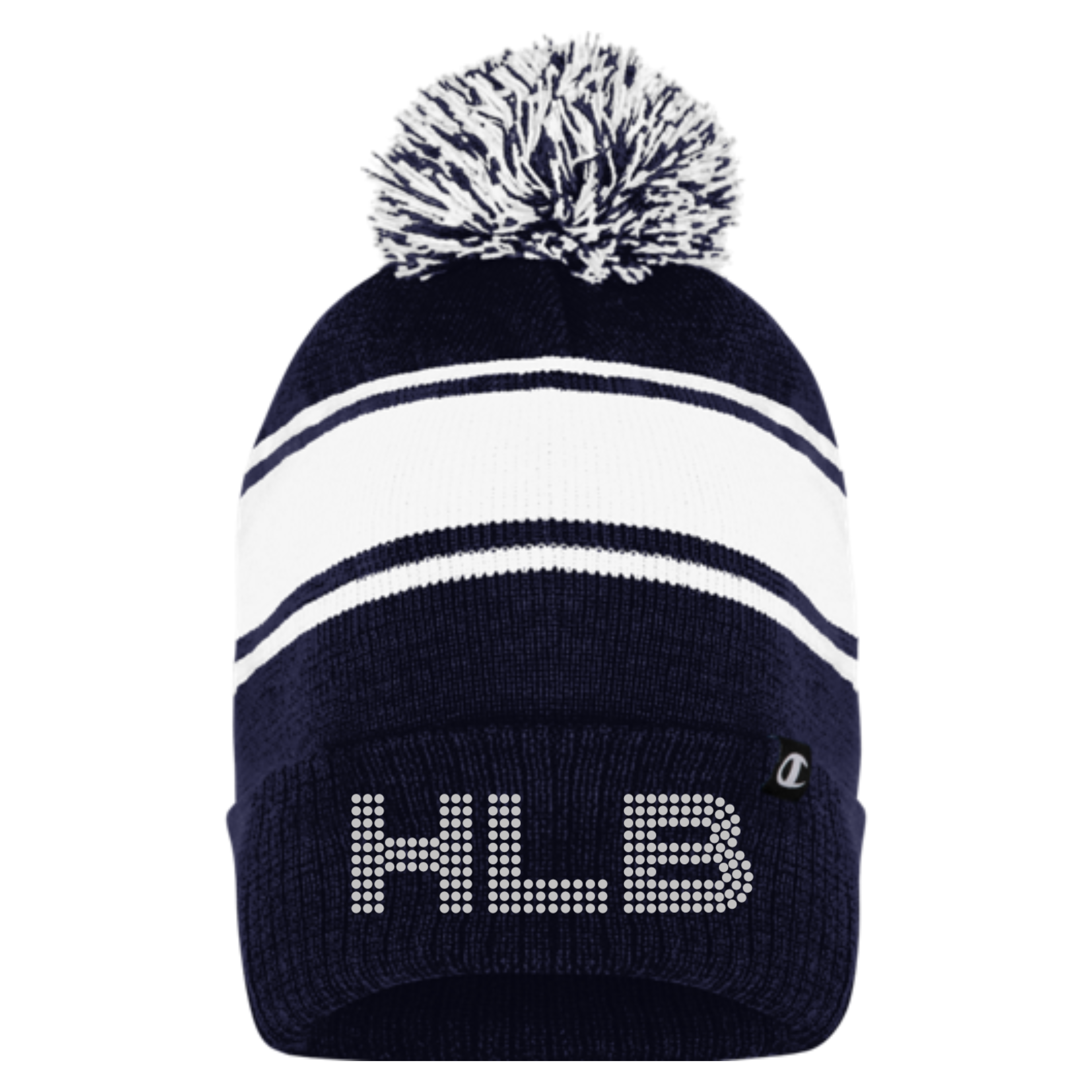 HLB Navy Champion Stripe Pom Beanie