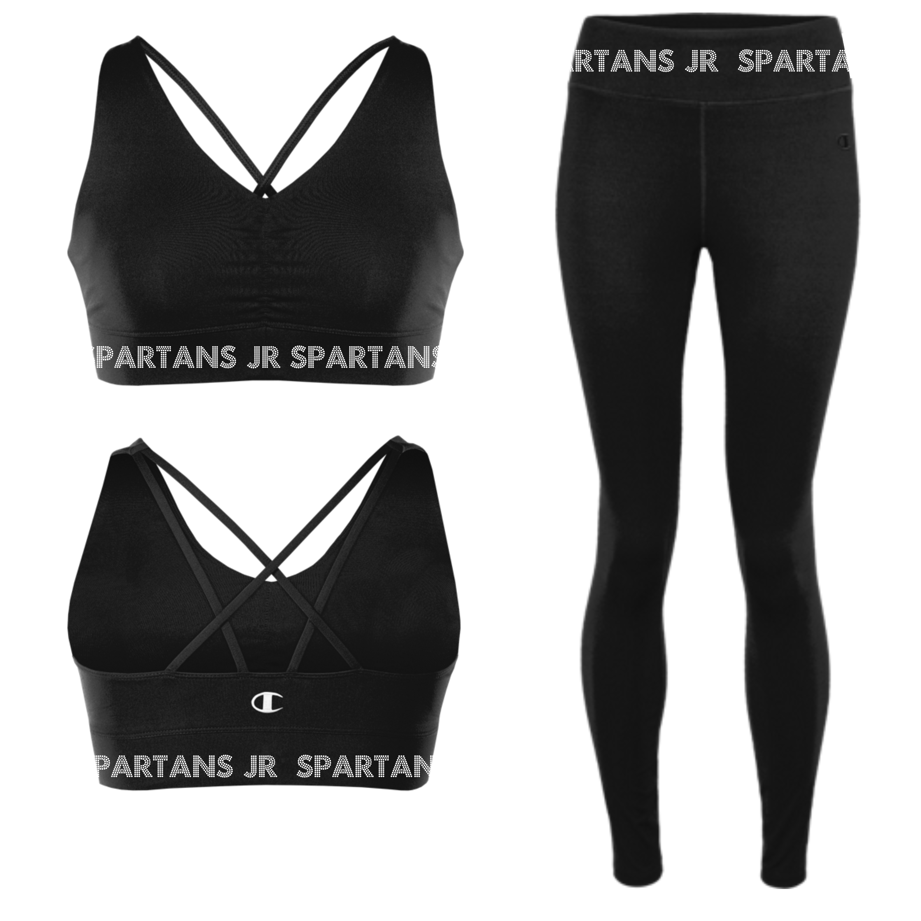Jr Spartans Black Champion Contour V-Neck Bra Top & Legging Set