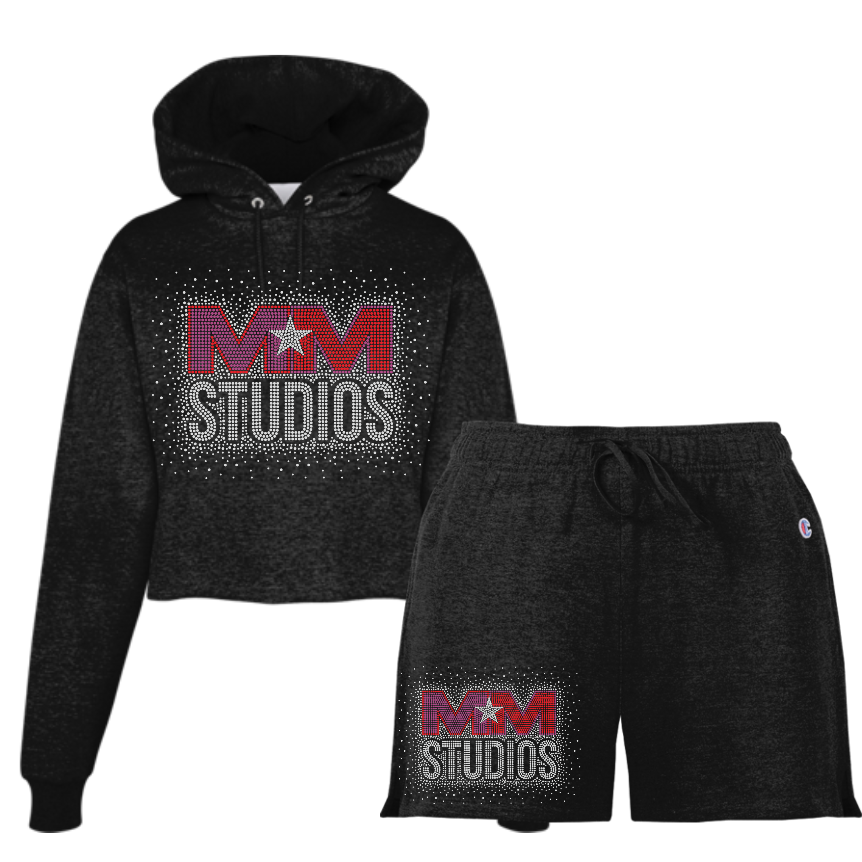 MM Studios Champion Powerblend® Fleece Cropped Hoodie and 3" Short