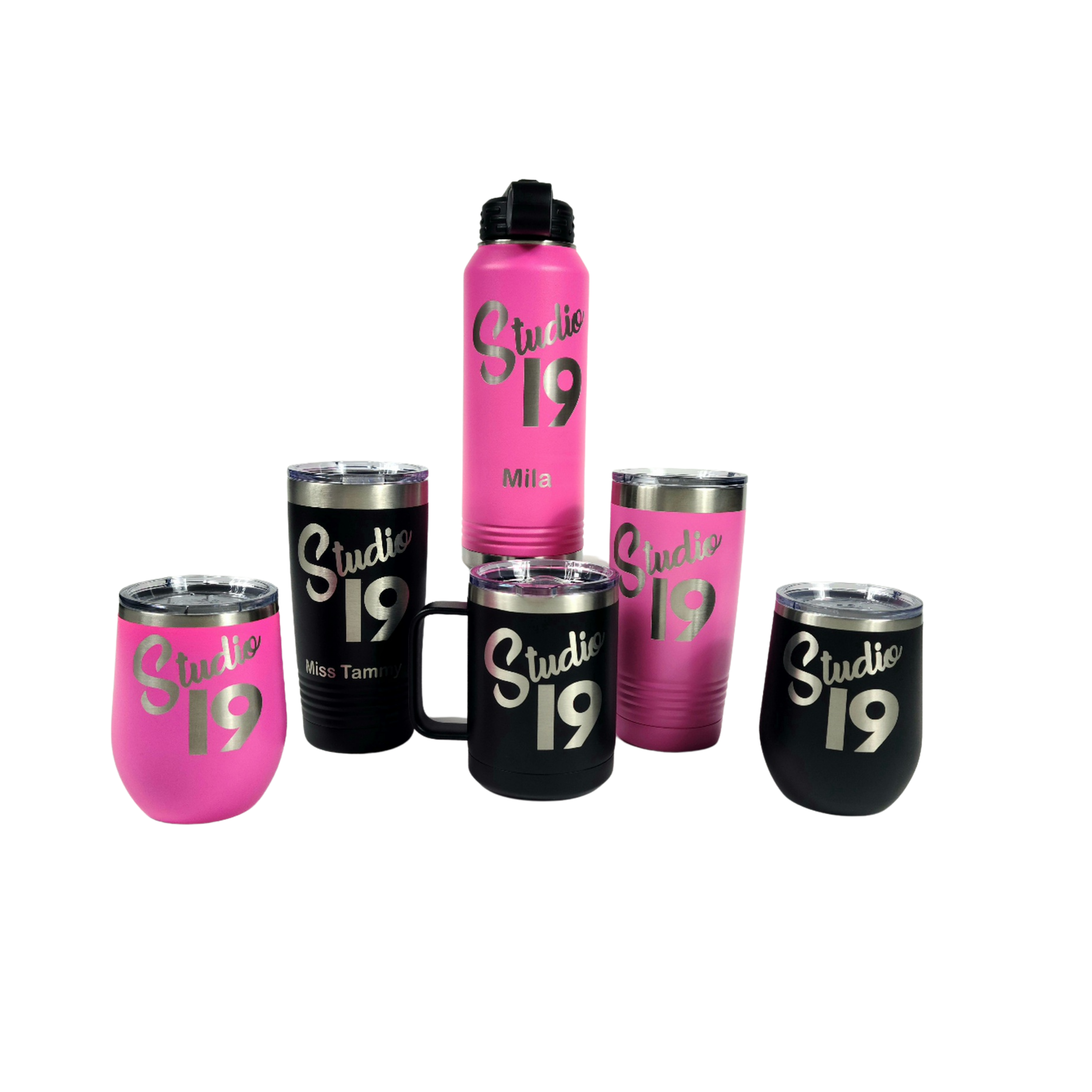 Studio 19 Engraved Cups, Mugs, Tumblers, and Water Bottles (NOT BLING)